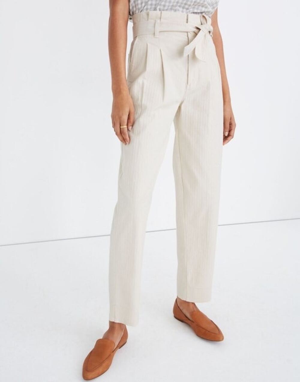 J.Jill Linen Blend Pants Beige Pull On Drawstring Roll Tab Hem Sz L